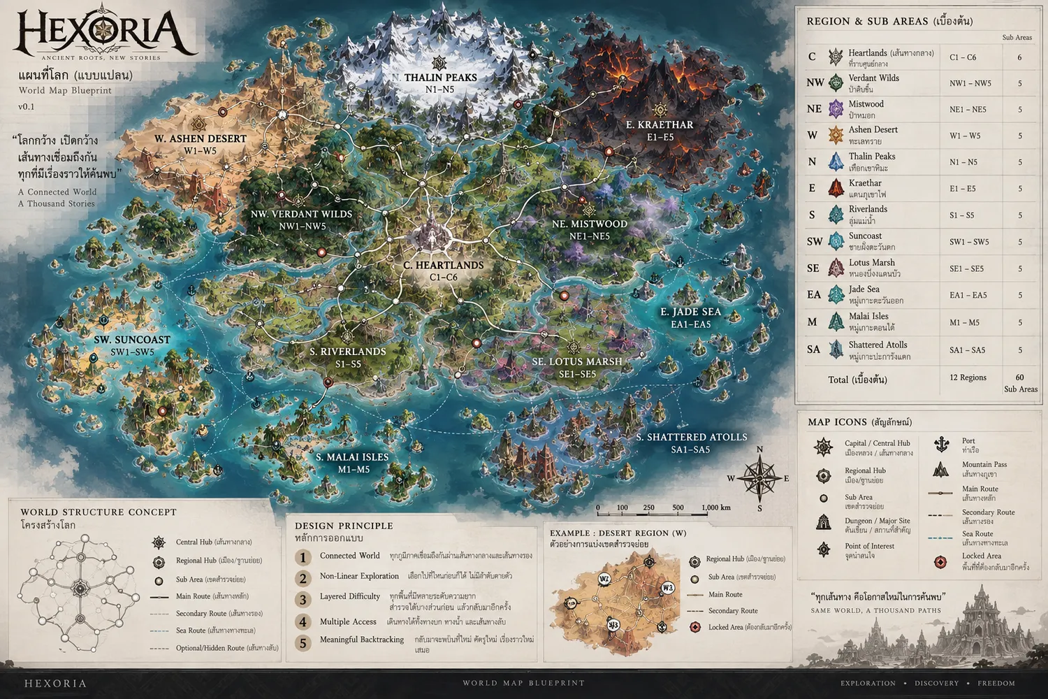 Hexoria world map with twelve regions